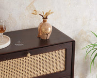 Boston Solid Wood Rattan Cane Bar Cabinet with Glass Holder Storage Multipurpose features - Bar Cabinet - Furniselan Grey-Finish