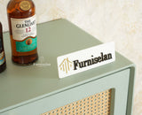 Boston Solid Wood Rattan Cane Bar Cabinet with Glass Holder Storage Multipurpose features Furniselan Silt Green