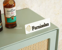 Boston Solid Wood Rattan Cane Bar Cabinet with Glass Holder Storage Multipurpose features Furniselan Silt Green