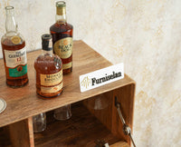 Boston Solid Wood Rattan Cane Bar Cabinet with Glass Holder Storage Multipurpose features Furniselan Natural Finish