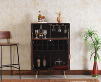 Boston Solid Wood Rattan Cane Bar Cabinet with Glass Holder Storage Multipurpose features - Bar Cabinet - Furniselan Grey-Finish