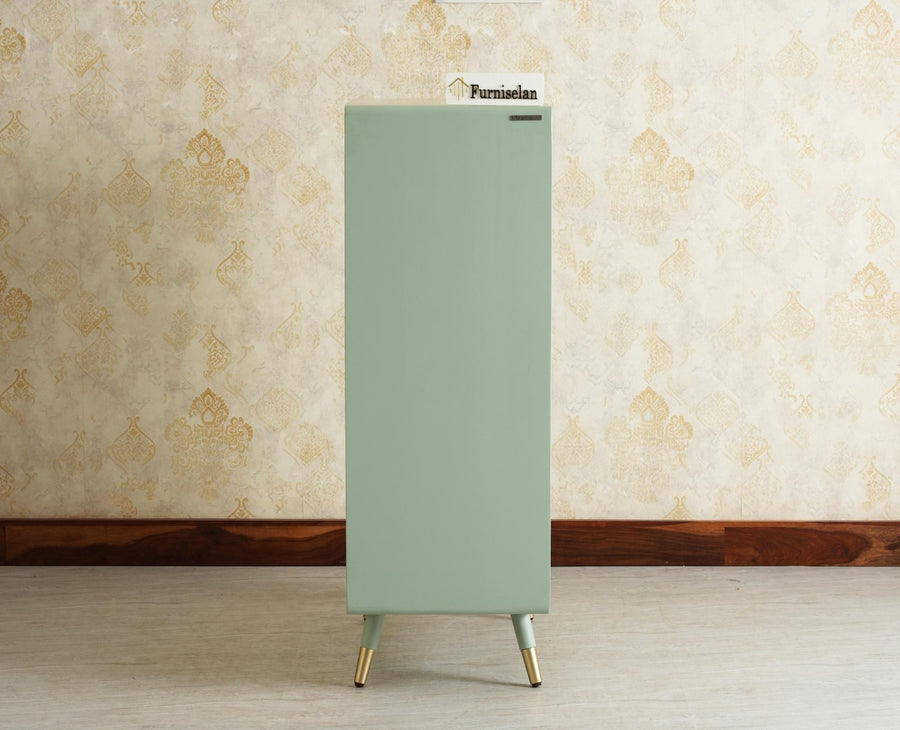 Boston Solid Wood Rattan Cane Bar Cabinet with Glass Holder Storage Multipurpose features Furniselan Silt Green