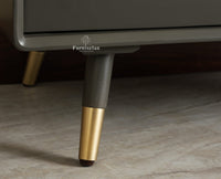 Boston Solid Wood Rattan Cane Bar Cabinet with Glass Holder Storage Multipurpose features Furniselan Slate Grey