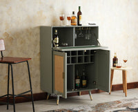 Boston Solid Wood Rattan Cane Bar Cabinet with Glass Holder Storage Multipurpose features Furniselan Cool Grey