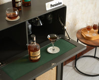 Boston Solid Wood Rattan Cane Bar Cabinet with Glass Holder Storage Multipurpose features Furniselan Slate Grey