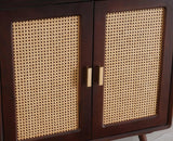 Boston Solid Wood Rattan Cane Bar Cabinet with Glass Holder Storage Multipurpose features - Bar Cabinet - Furniselan Grey-Finish