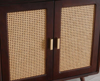 Boston Solid Wood Rattan Cane Bar Cabinet with Glass Holder Storage Multipurpose features - Bar Cabinet - Furniselan Grey-Finish