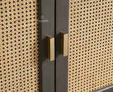 Boston Solid Wood Rattan Cane Bar Cabinet with Glass Holder Storage Multipurpose features Furniselan Slate Grey