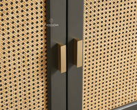 Boston Solid Wood Rattan Cane Bar Cabinet with Glass Holder Storage Multipurpose features Furniselan Slate Grey