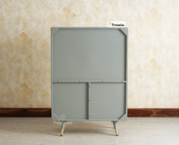 Boston Solid Wood Rattan Cane Bar Cabinet with Glass Holder Storage Multipurpose features Furniselan Cool Grey