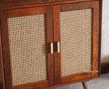 Boston Solid Wood Rattan Cane Bar Cabinet with Glass Holder Storage Multipurpose features - Bar Cabinet - Furniselan Brown-Finish