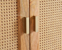 Boston Solid Wood Rattan Cane Bar Cabinet with Glass Holder Storage Multipurpose features Furniselan Natural Finish