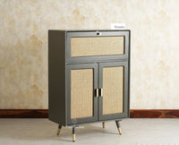 Boston Solid Wood Rattan Cane Bar Cabinet with Glass Holder Storage Multipurpose features Furniselan