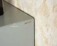 Boston Solid Wood Rattan Cane Bar Cabinet with Glass Holder Storage Multipurpose features Furniselan Cool Grey