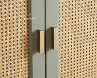 Boston Solid Wood Rattan Cane Bar Cabinet with Glass Holder Storage Multipurpose features Furniselan Cool Grey