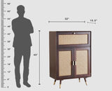 Boston Solid Wood Rattan Cane Bar Cabinet with Glass Holder Storage Multipurpose features - Bar Cabinet - Furniselan