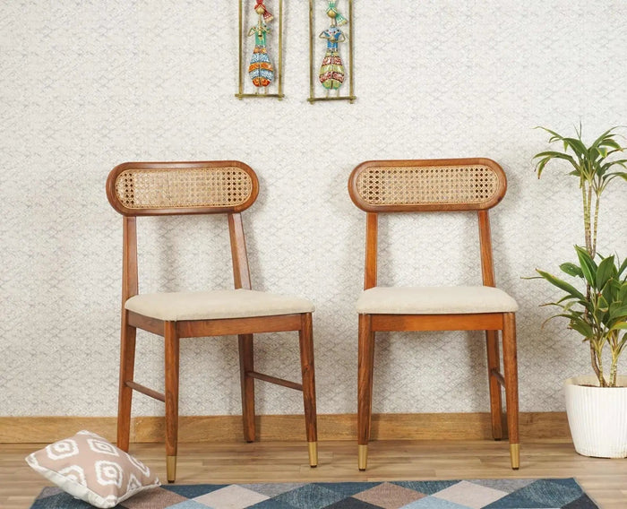 Boston Solid Wood Rattan Cane Chair Set of Two Furniselan
