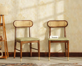 Boston Solid Wood Rattan Cane Dining Table Four Seater Set Square Furniselan Teak-Finish