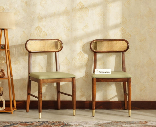 Boston Solid Wood Rattan Cane Dining Table Four Seater Set Square Furniselan Teak-Finish