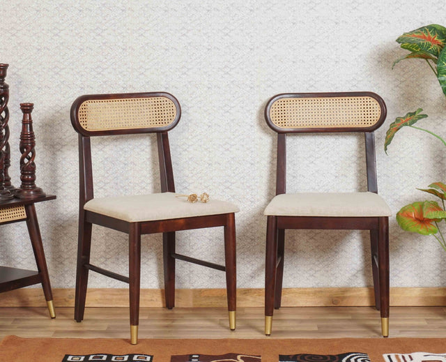 Boston Solid Wood Rattan Cane Chair Set of Two Furniselan Grey-Finish