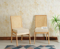 Boston Solid Wood Rattan Cane Chair Set of Two Furniselan Natural Finish