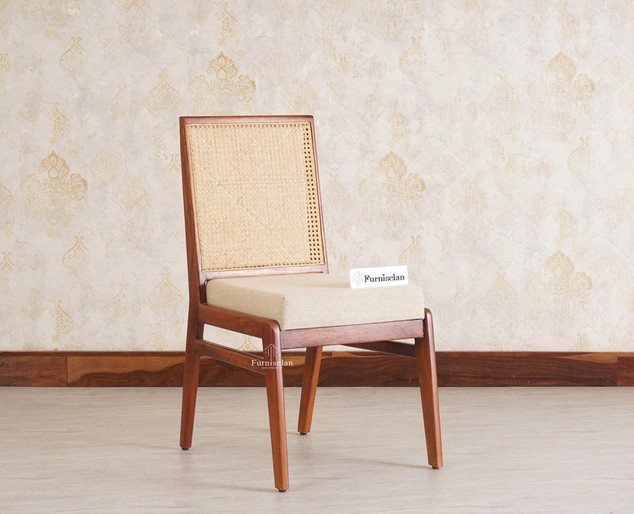 Boston Solid Wood Rattan Cane Chair Set of Two - Dining Chair - Furniselan Brown-Finish