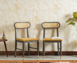 Boston Solid Wood Rattan Cane Chair Set of Two - Dining Chair - Furniselan Slate-Grey