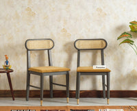 Boston Solid Wood Rattan Cane Chair Set of Two - Dining Chair - Furniselan Slate-Grey