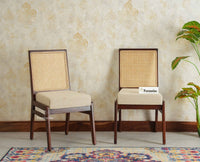 Boston Solid Wood Rattan Cane Chair Set of Two Furniselan Grey Finish