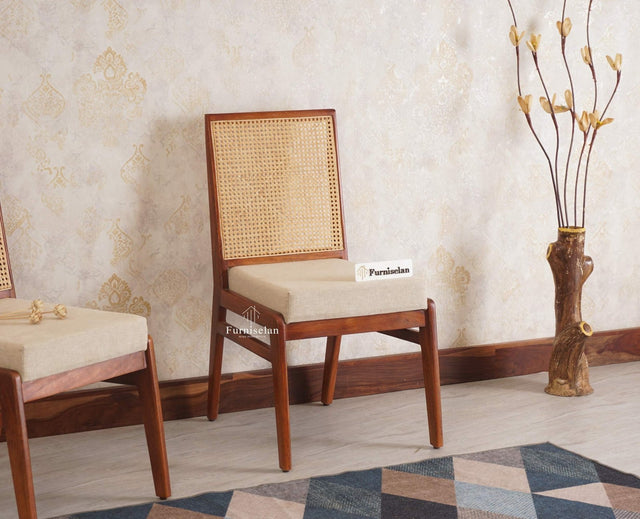 Boston Solid Wood Rattan Cane Chair Set of Two - Dining Chair - Furniselan Brown-Finish