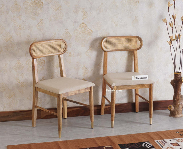 Boston Solid Wood Rattan Cane Dining Table Four Seater Set Furniselan Natural-Finish