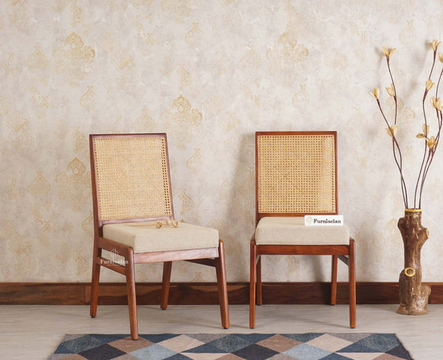 Boston Solid Wood Rattan Cane Chair Set of Two - Dining Chair - Furniselan Brown-Finish