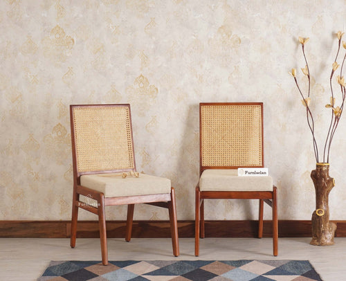Boston Solid Wood Rattan Cane Chair Set of Two - Dining Chair - Furniselan Brown-Finish