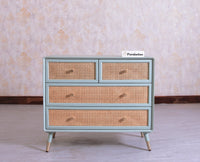 Boston Solid Wood Rattan Cane Chest of Drawer Four Drawer - Chest of Drawer - Furniselan-Silt-Green 