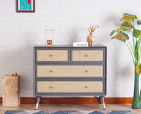 Boston Solid Wood Rattan Cane Chest of Drawer Four Drawer - Chest of Drawer - Furniselan-Slate-Grey