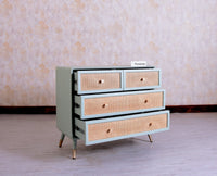 Boston Solid Wood Rattan Cane Chest of Drawer Four Drawer - Chest of Drawer - Furniselan-Silt-Green 