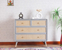 Boston Solid Wood Rattan Cane Chest of Drawer Four Drawer - Chest of Drawer - Furniselan-Cool-Grey