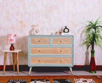 Boston Solid Wood Rattan Cane Chest of Drawer Four Drawer - Chest of Drawer - Furniselan-Silt-Green
