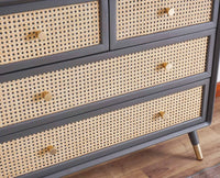 Boston Solid Wood Rattan Cane Chest of Drawer Four Drawer - Chest of Drawer - Furniselan-Slate-Grey