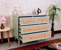 Boston Solid Wood Rattan Cane Chest of Drawer Four Drawer - Chest of Drawer - Furniselan-Silt-Green 