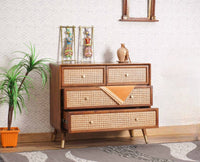 Boston Solid Wood Rattan Cane Chest of Drawer Four Drawer Furniselan-Brown-Finish