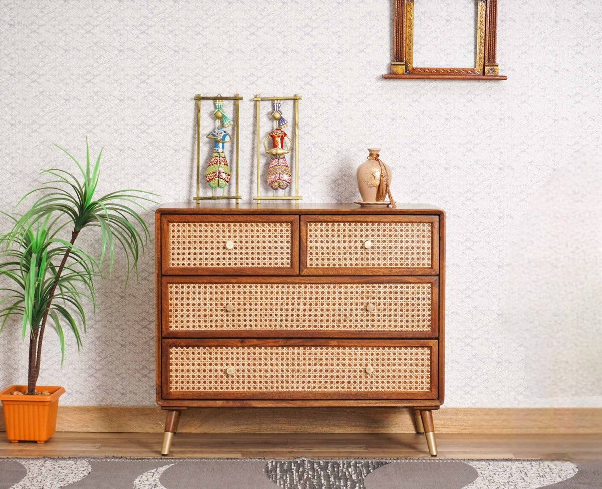 Boston Solid Wood Rattan Cane Chest of Drawer Four Drawer Boston Solid Wood Rattan Cane Chest of Drawer Four Drawer