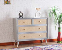 Boston Solid Wood Rattan Cane Chest of Drawer Four Drawer - Chest of Drawer - Furniselan-Cool-Grey