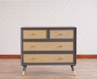 Boston Solid Wood Rattan Cane Chest of Drawer Four Drawer - Chest of Drawer - Furniselan-Slate-Grey