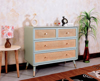 Boston Solid Wood Rattan Cane Chest of Drawer Four Drawer - Chest of Drawer - Furniselan-Silt-Green 