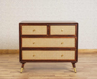 Boston Solid Wood Rattan Cane Chest of Drawer Four Drawer Furniselan-Grey-Finish