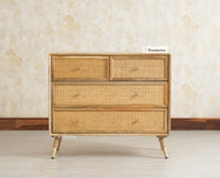 Boston Solid Wood Rattan Cane Chest of Drawer Four Drawer Furniselan Natural Finish