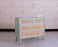 Boston Solid Wood Rattan Cane Chest of Drawer Four Drawer - Chest of Drawer - Furniselan-Silt-Green 