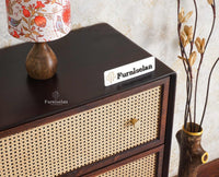 Boston Solid Wood Rattan Cane Chest of Drawer Six Drawer Dressing Chester Furniselan Grey-Finish