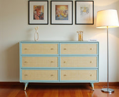 Boston Solid Wood Rattan Cane Chest of Drawer Six Drawer Dressing Chester - Chest of Drawer - Furniselan - Silt-Green
